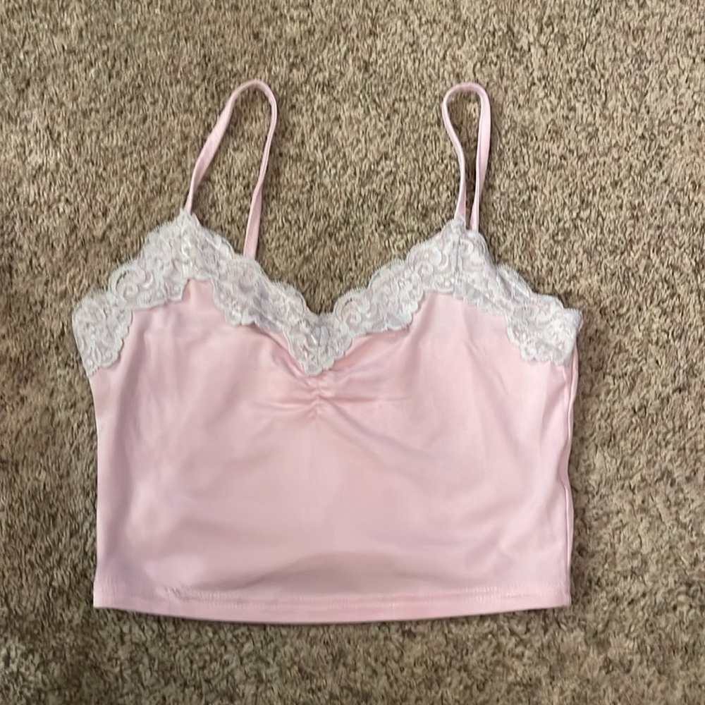 Pink lace cropped top
